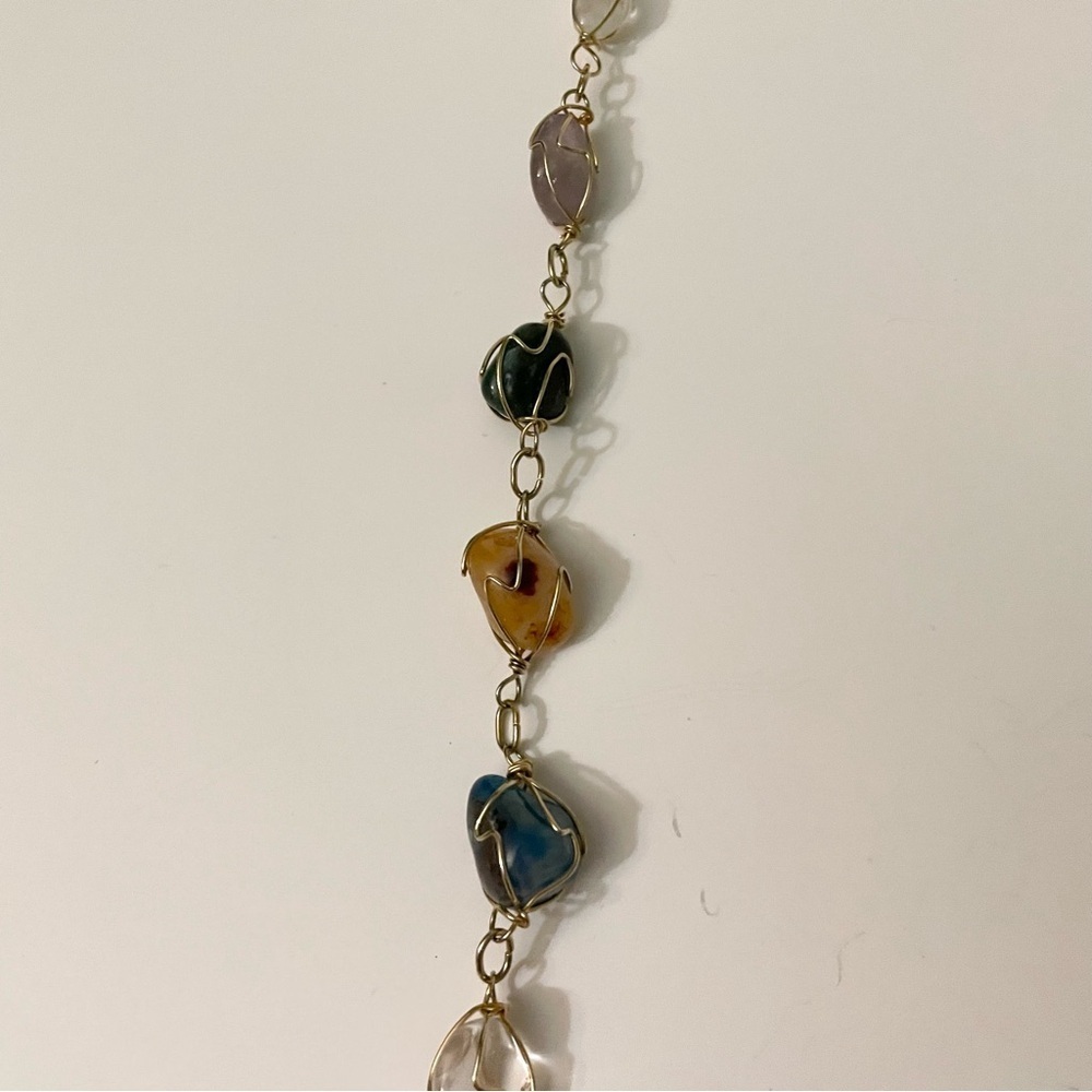 Boho Multi Gemstone Wire Wrapped Necklace Tumbled Stone Crystal Jewelry - Picture 5 of 15